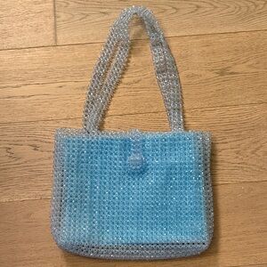 Vintage Nancy Katz Blue Clear Beaded Handbag Y2K Shoulder Bag w/ Removable Pouch